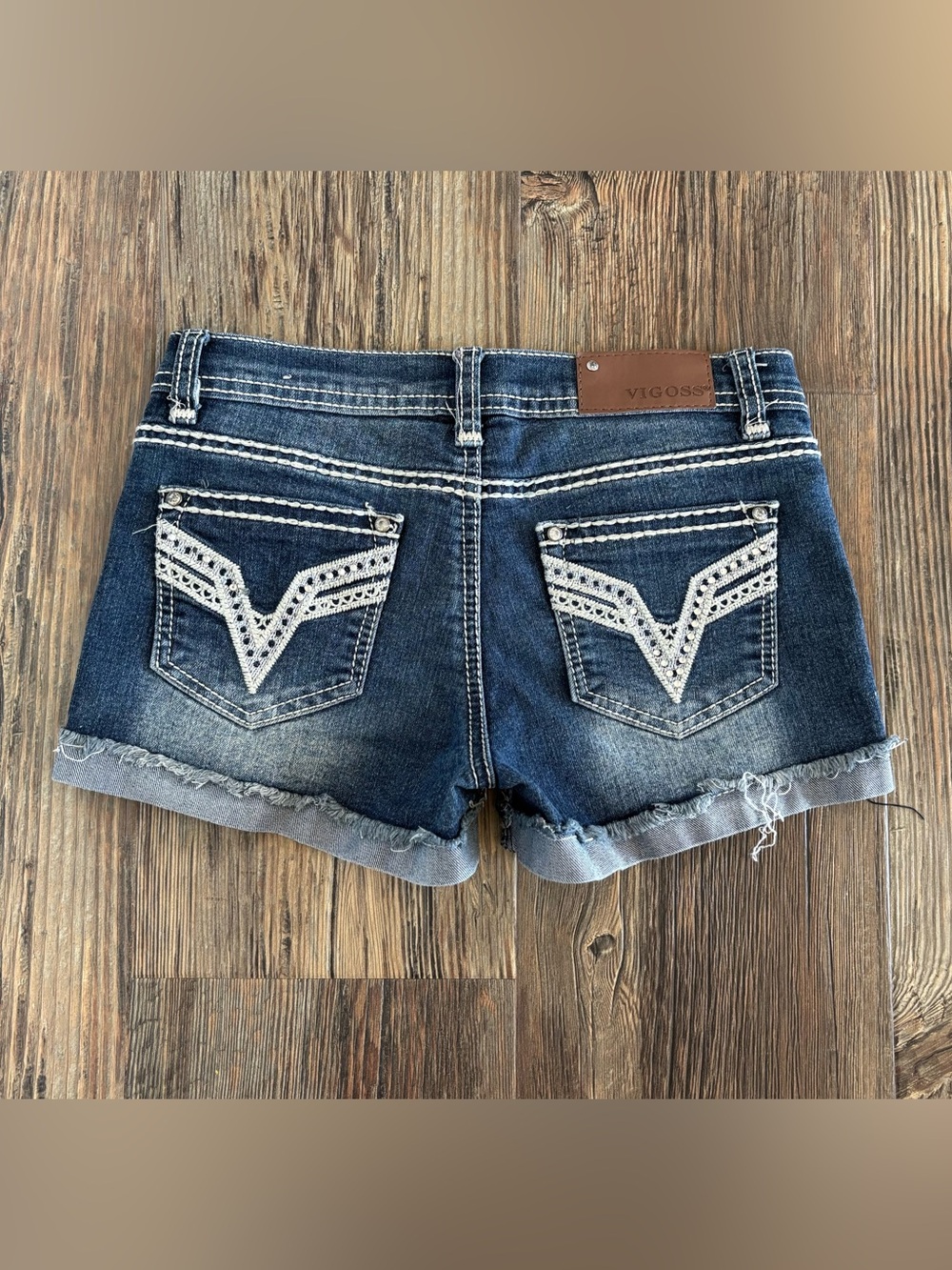 Vigoss Jeans Shorts Girls 10 Blue Denim Raw Cuffed Embroidered Rhinestones Y2K